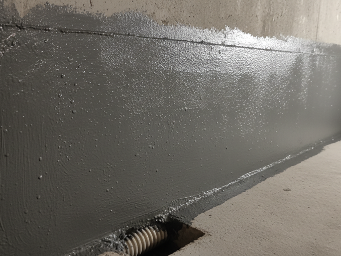 Applied waterproof membrane protecting a residential masonry surface