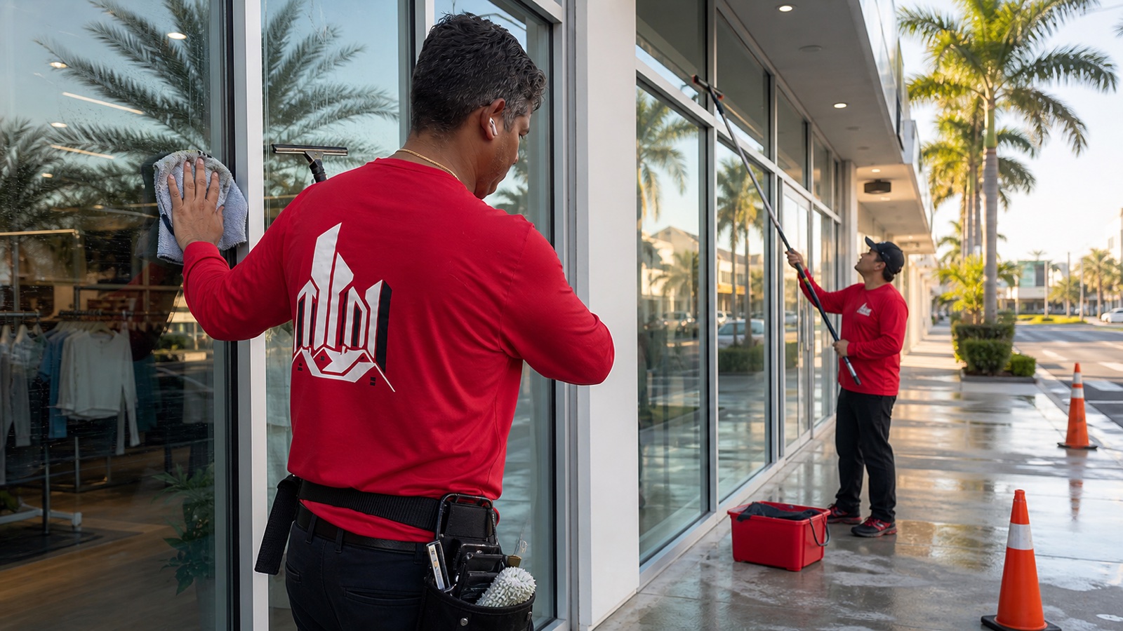 Commercial storefront window cleaning services in Miami Dade by Lumens Painting technicians